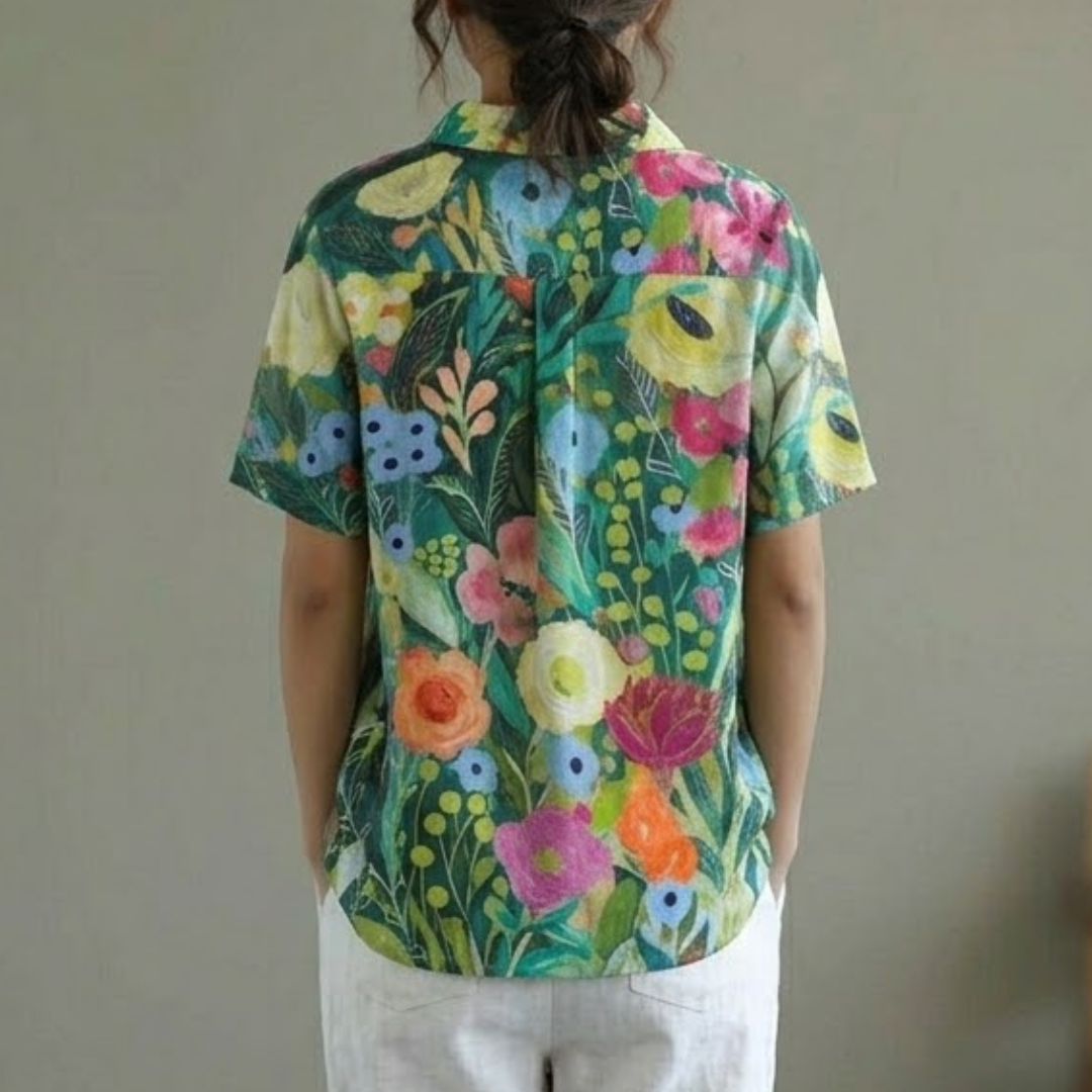 Laura | Vibrant Watercolor Floral Blouse for Women