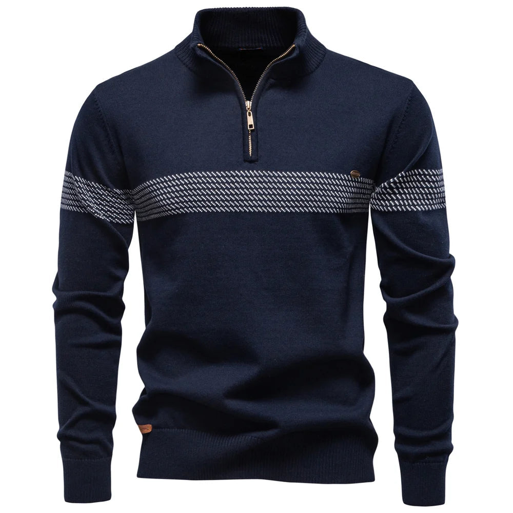 Ethan | Stylish Men's Quarter Zip Sweater with Heritage Stripe Detail 0