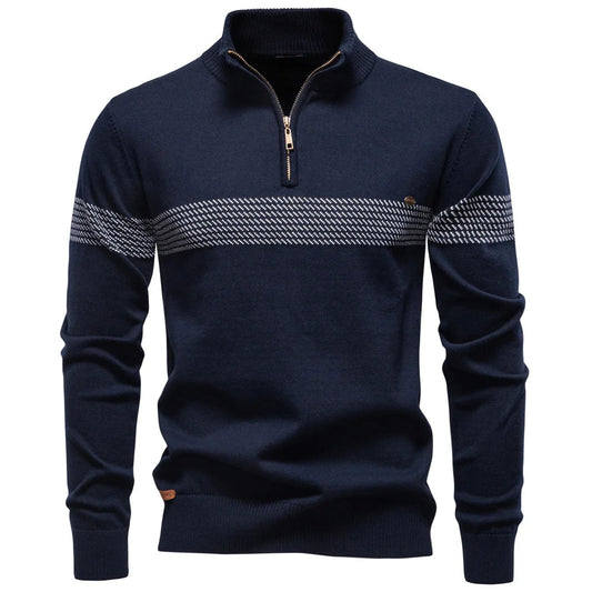 Ethan | Stylish Men's Quarter Zip Sweater with Heritage Stripe Detail 0