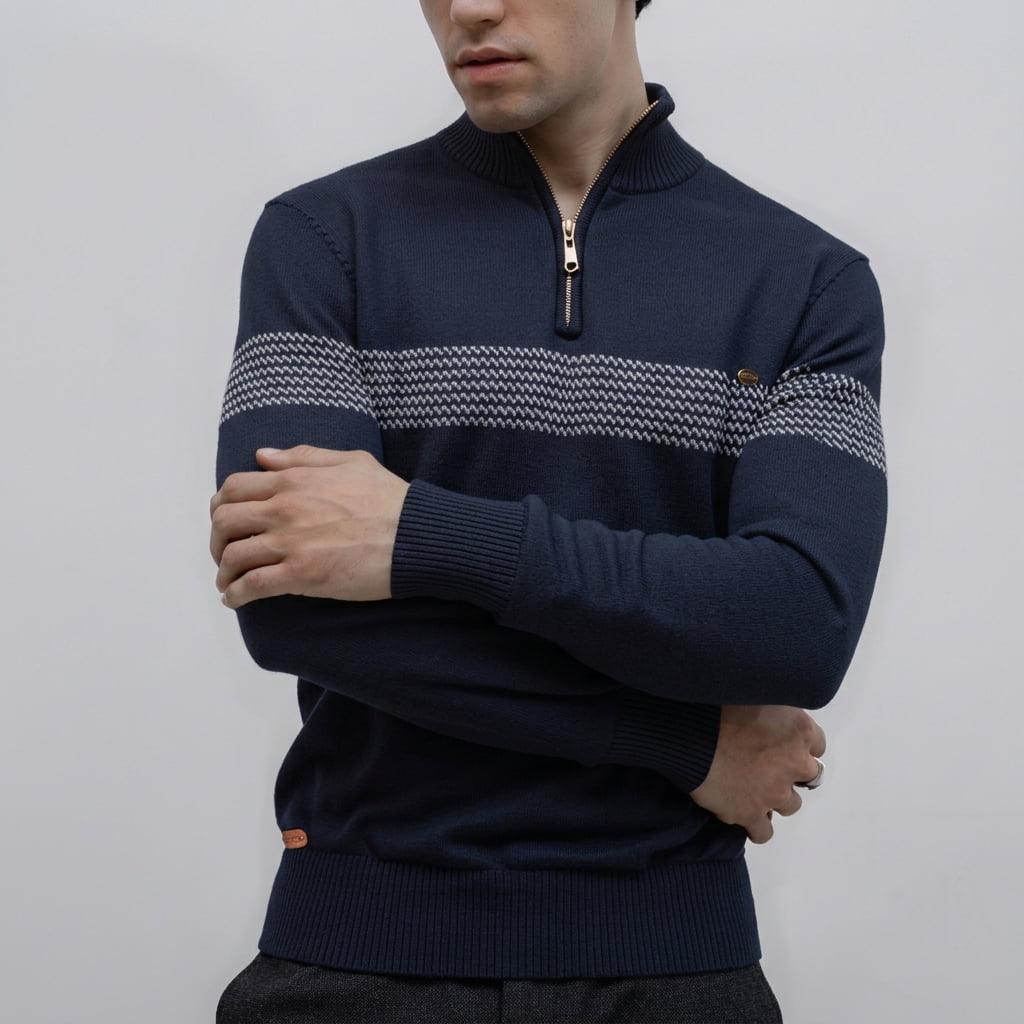 Ethan | Stylish Men's Quarter Zip Sweater with Heritage Stripe Detail 1