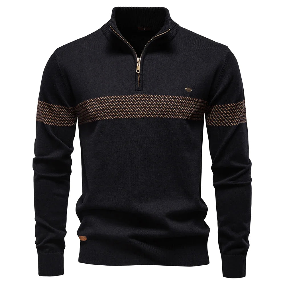 Ethan | Stylish Men's Quarter Zip Sweater with Heritage Stripe Detail 3