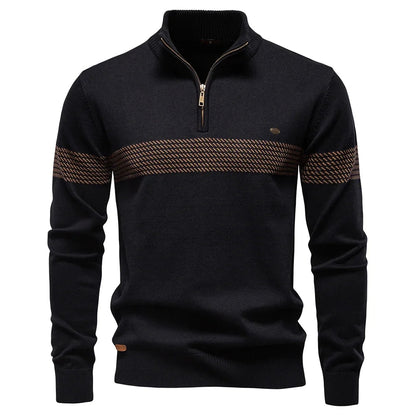 Ethan | Stylish Men's Quarter Zip Sweater with Heritage Stripe Detail 3