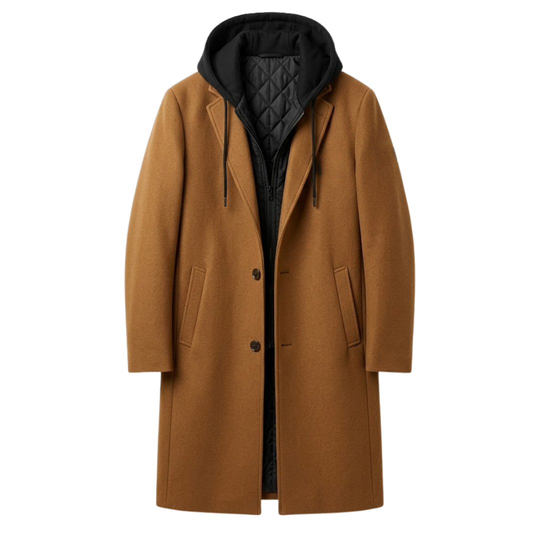 Gabriel | Stylish Black Trench Coat for Men with Oversized Hood
