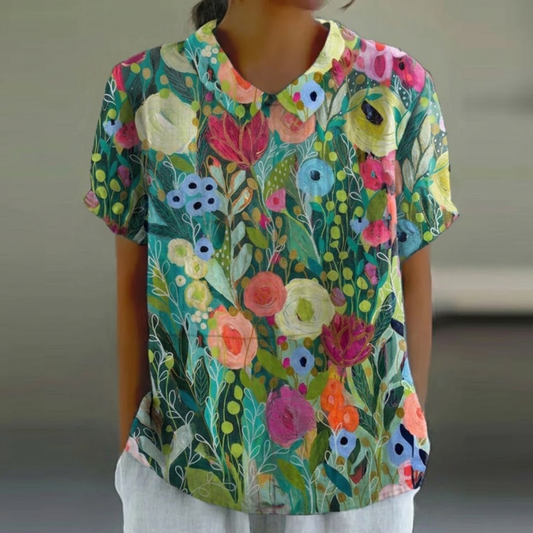 Laura | Vibrant Watercolor Floral Blouse for Women