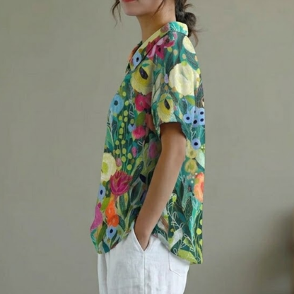 Laura | Vibrant Watercolor Floral Blouse for Women