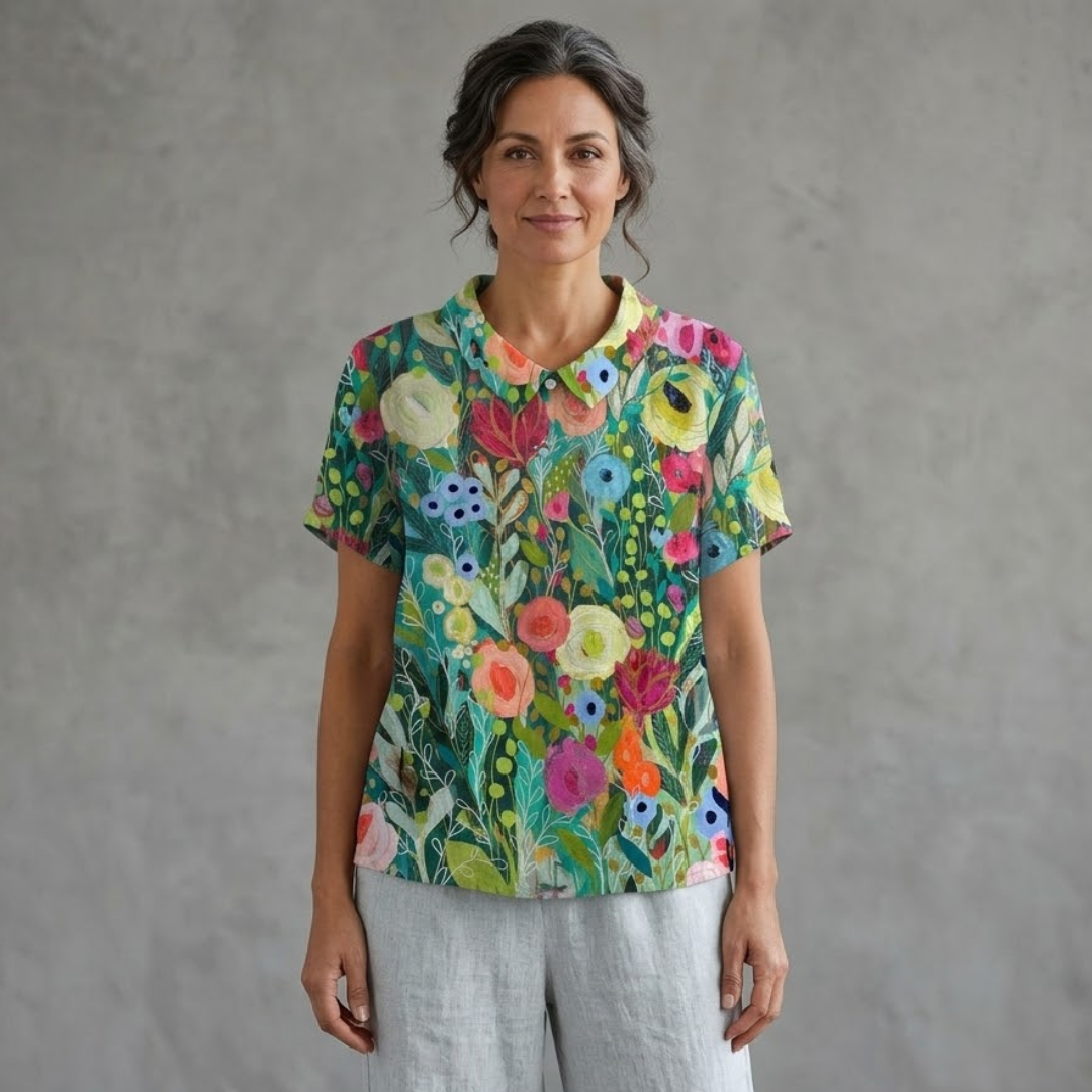 Laura | Vibrant Watercolor Floral Blouse for Women